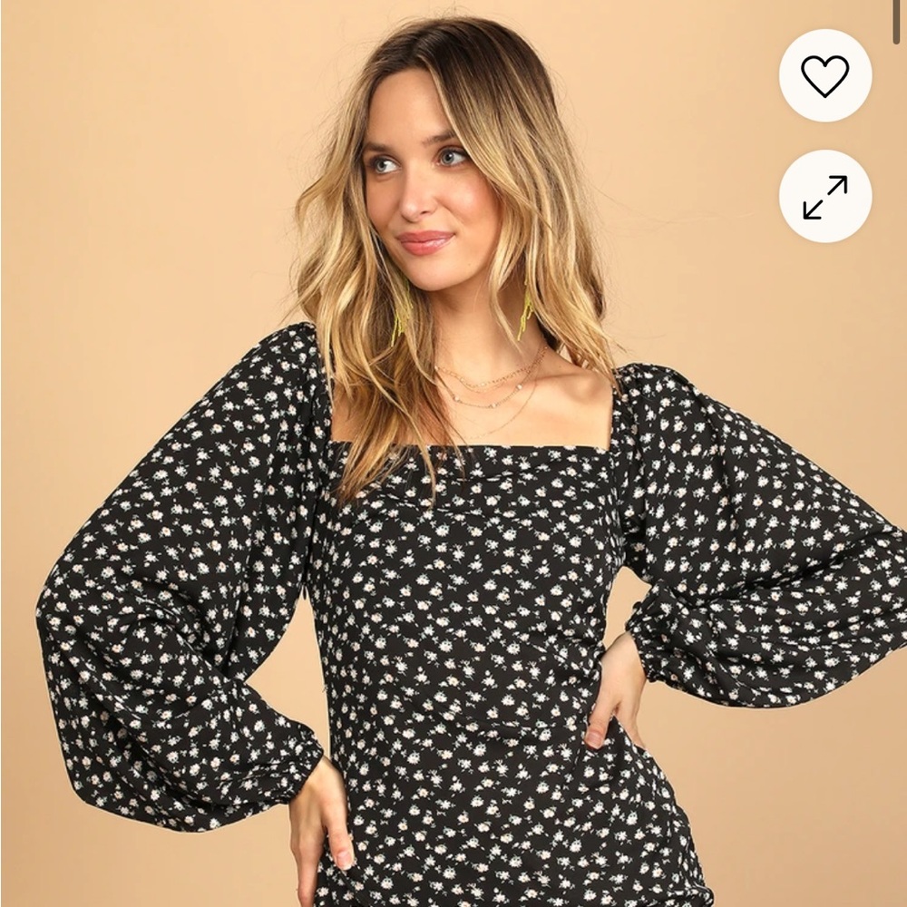 Growing in the Garden Black Floral Print Long Sleeve Dress